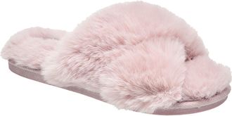 Nine West Womens X-Band Faux Fur Slippers - Blush - XLarge