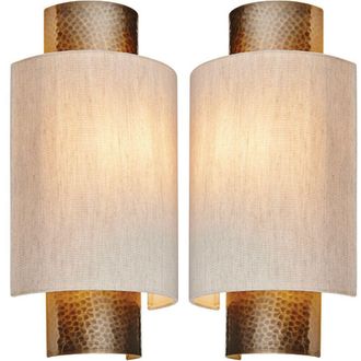 Loops 2 PACK Dimmable Metal Wall Light Hammered Aged Bronze & Shade Semi Flush Lamp