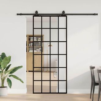 vidaXL Vidaxl - Puerta Corredera Con Set Herrajes Negro 90x205 Cm Vidrio Esg