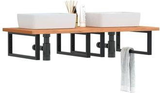 vidaXL Vidaxl - Estante De Lavabo De Pared De Acero Y Madera Maciza De Haya