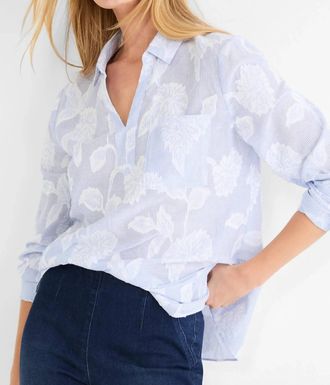 Nic+Zoe Sky Striped Jacquard Top In Blue Multi
