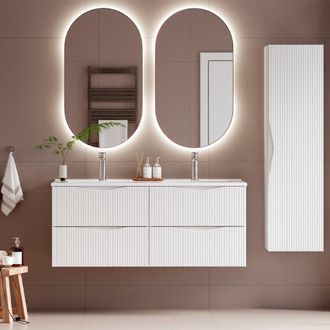 Petits Meubles Conjunto mueble lavabo doble paneles de melamina y mdf blanco