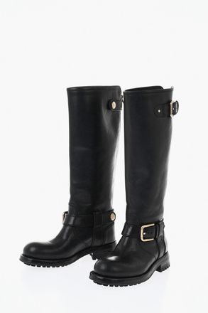 Dolce & Gabbana Stivali Biker in Pelle con Fibbie Dorate Dolce & Gabbana