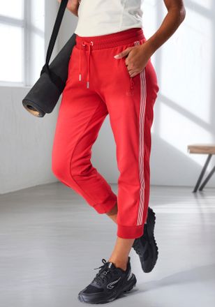 H.I.S Relax-Caprihose H.I.S, Damen, Gr. XL (48/50), N-Gr, rot, Interlock, Obermaterial: 100% Baumwolle, unifarben mit Farbeinsatz, bequem ca. Mitte Wade, Ho