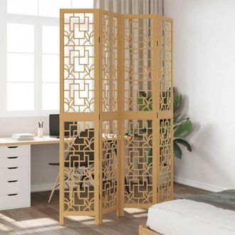 Berkfield Home Room Divider 4 Panels Brown Solid Wood Paulownia in Light Tan