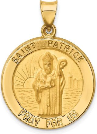 Diamond2Deal 14k Yellow Gold and Satin Hollow Large St Patrick Medal Round Pendant