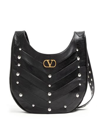 Valentino Garavani Schoudertas verfraaid met studs en chevron patroon - Zwart