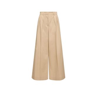 Moncler Moncler Cotton Gabardine Wide-leg Tailored Pants, Women, Beige, Size: 38
