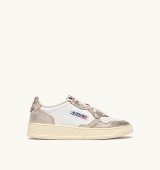 Autry SNEAKERS MEDALIST LOW BICOLOR IN PELLE BIANCA E METALLIZZATA PLATINO