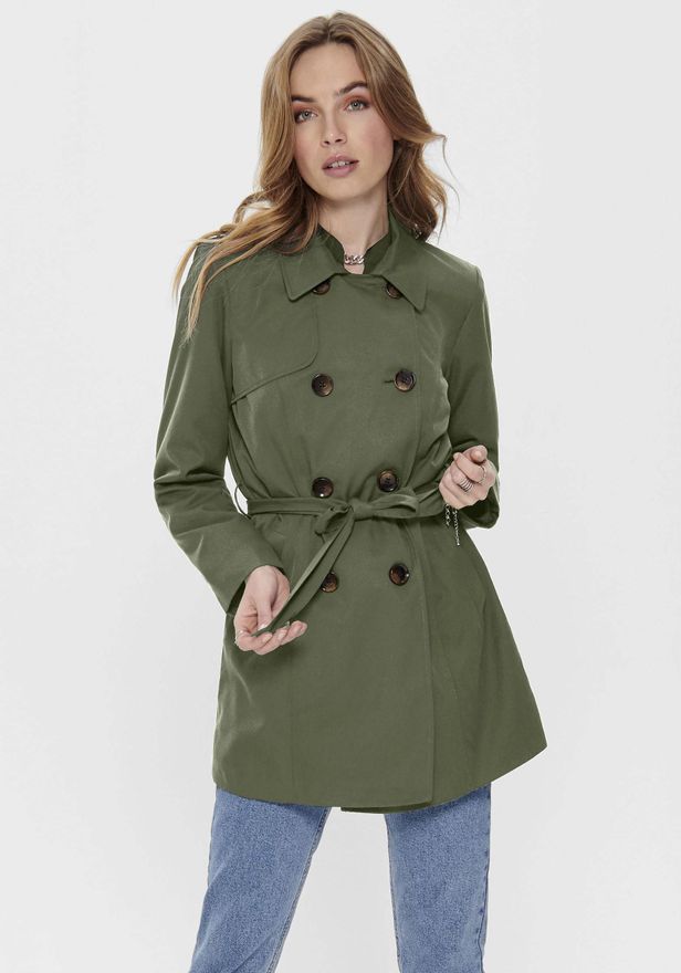 Trenchcoat ONLY ONLVALERIE TRENCHCOAT OTW NOOS, Damen, Gr. XS, gr&uuml;n (grape leaf), Web, Obermaterial: 100% Polyester, unifarben, figurumspielend ca. Mi