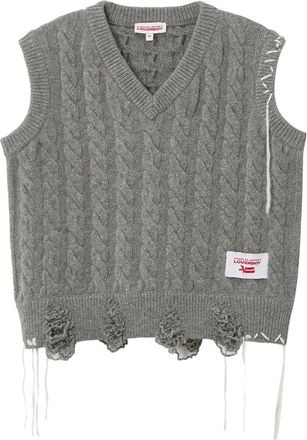 Charles Jeffrey Loverboy cable-knit frayed vest - unisex - Wool/Nylon - S - Grey