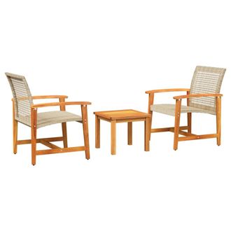 vidaXL Juego De Bistro De 3 Piezas Rat&aacute;n Pe Beige Y Madera De Acacia Vidaxl