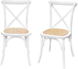 Sweeek Set of 2 vintage bistro chairs, white rubberwood, rattan set, stackable, Belleville sweeek