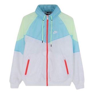 Nike Sports Windproof Colorblock hooded Logo Jacket Blue White Bluewhite AR2210-101