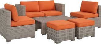 OUTSUNNY 8pc Outdoor Patio Furniture Set Weather Wicker Rattan Sofa Chair Orange