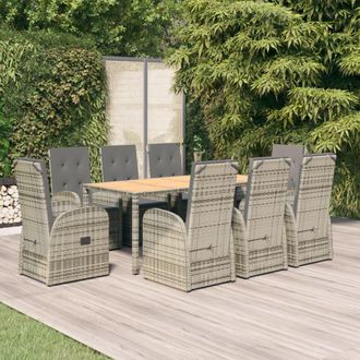 vidaXL Set Comedor Jard&iacute;n 9 Pzas Y Cojines Rat&aacute;n Sint&eacute;tico Gris Vidaxl