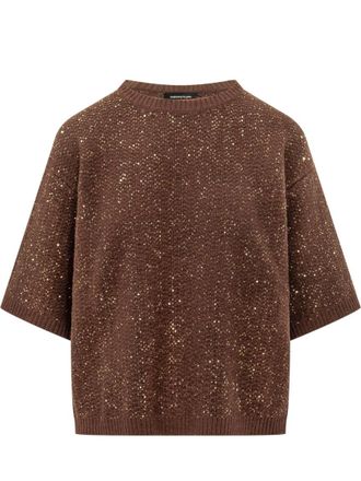 Fabiana Filippi Brown Embellished Crew Neck Sweater
