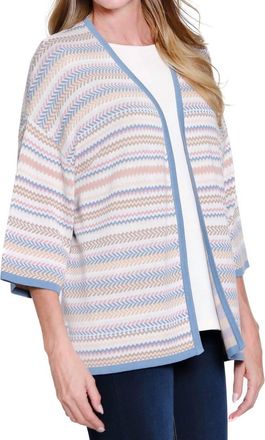 Multiples 3/4 Sleeve Set-In Sleeve Drop Shoulder Sweater Jacket In Pink Striped