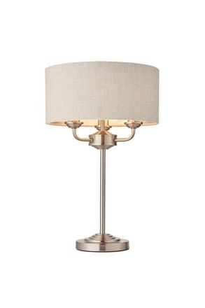 Netlighting Highclere Table Lamp Brushed Chrome Plate Natural Linen Shade in Grey
