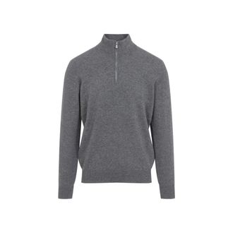 Brunello Cucinelli Grey Half Zip Solid Sweater