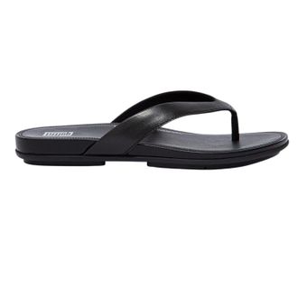 FitFlop Gracie leren platte teenslippers voor dames (Allemaal zwart)
