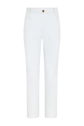 Infinity Leather Womens White Lamb Leather 501 Biker Jeans - Ankara