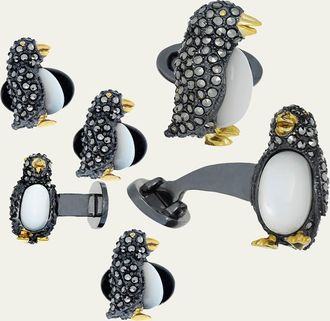 Jan Leslie Marcasite Penguin Cuff Links Studs Set