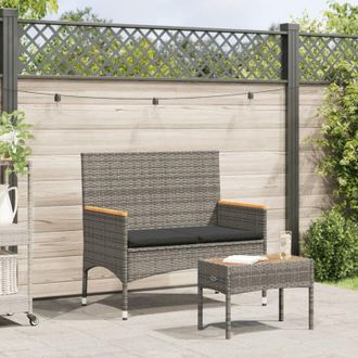 vidaXL vidaXL Panca da Giardino a 2 Posti Cuscini e Tavolo Grigia Polyrattan
