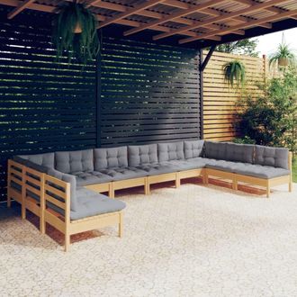 vidaXL Juego De Muebles De Jard&iacute;n 10 Pzas Y Cojines Madera Maciza Pino Vidaxl
