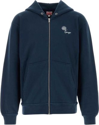Kenzo Tulip Embroidered Zip Hoodie - Heren - Vesten met rits - Blauw - XL - Katoen - Hoodies & sweatvesten