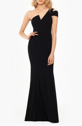 Betsy & Adam One-Shoulder Scuba Crepe Gown in Black at Nordstrom Rack, Size 8