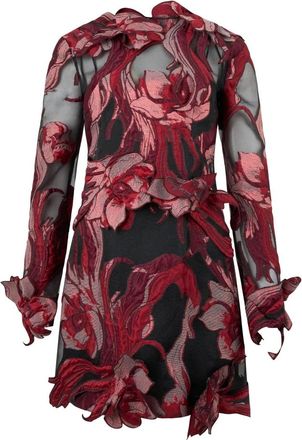 Alberta Ferretti Gedurfde Bloemige Jurk - Dames - Feestkleedjes - Rood - S - Polyester - Kleedjes