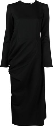 The Row gathered-detailing long-sleeved shift dress - women - Spandex/Elastane/Polyamide/Virgin Wool - 4 - Black