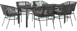 vidaXL Set De Comedor De Jard&iacute;n 7 Piezas Cojines Rat&aacute;n Sint&eacute;tico Negro Vidaxl