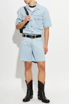 Versace Denim Short-sleeved Shirt, Mens, Light Blue