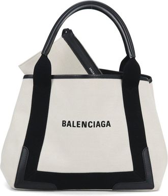 Balenciaga Navy White Canvas Pouch Tote Bag (Pre-Owned)