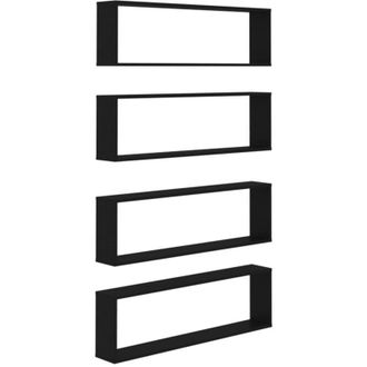 vidaXL Wall Cube Shelf 4 pcs Black 100x15x30 cm Engineered Wood Vidaxl