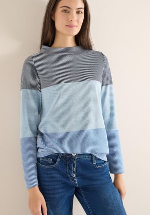 Cecil Jacquardpullover CECIL, Damen, Gr. XXL (46), universal blau, Strick, Obermaterial: 92% Viskose, 6% Polyester, 2% Elasthan, bequem h&uuml;ftbedeckend, Rundh