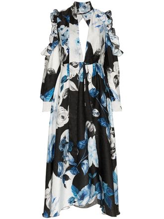 Off-white floral flared silk midi dress - women - Silk/Polyvinyl Acetate (PVA) - 40 - Blue