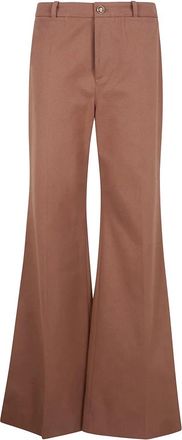 Chlo&eacute; Flared broek met hoge taille - Dames - Wijde Broeken - Bruin - XS - Katoen - Broeken