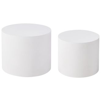 Beliani Conjunto De 2 Mesas De Centro Redondas Dise&ntilde;o Tradicional Mdf Blanco Manti