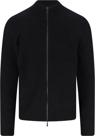 Drumohr Black Wool High Collar Zip-Through Knit