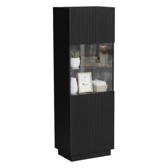 Dmora Vitrina Vado, Vitrina De Sal&oacute;n Con Puerta De Cristal Y Detalle, Acabado Estriado, 60 X 40 H 178 Cm, Color Negro