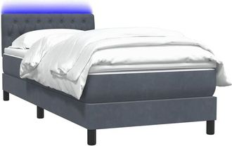 vidaXL Cama Box Spring Con Colch&oacute;n Y Led Terciopelo Gris Oscuro 80x220 Cm Vidaxl