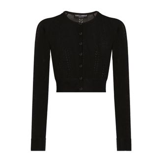 Dolce & Gabbana Truien & Vesten, Dames, Zwart, L, Zwarte Cropped Cardigan Sweaters