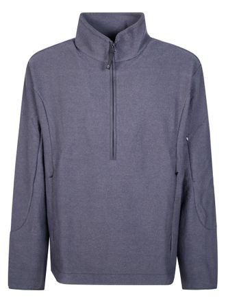 Pas Normal Studios Grey Off-Race Boiled Wool Textured Half-Zip Sweater