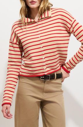 Alex Mill Taylor Mariner Stripe Cardigan in Latte/bright Flame at Nordstrom, Size X-Large