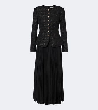 SIMKHAI Claudina pleated tweed lam&eacute; blazer dress