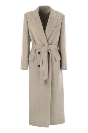 Brunello Cucinelli Brunello Cucinelli Womens Double-breasted Coat In Virgin Wool And Cashmere Cloth With Jewellery - Tan - Size EU 38 (Womens)