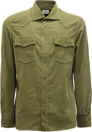 Mazzarelli Overhemden, Heren, Groen, M, Velvet Overhemd Groen Italiaanse Stijl